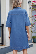 Johnny Collar Half Sleeve Denim Dress - Hovatok