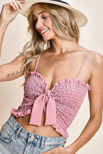 BiBi Ruffled Smocked Ribbon Detail Cami - Hovatok