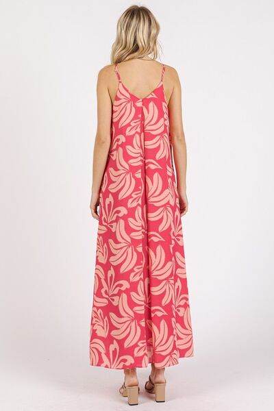 Mittoshop Printed V-Neck Maxi Cami Dress with Pockets - Hovatok
