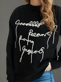 Letter Contrast Round Neck Dropped Shoulder Sweater - Hovatok