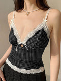 Devine Lace Detail Polka Dot V-Neck Cami - Hovatok