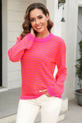 Angel Wings Striped Round Neck Dropped Shoulder Sweater - Hovatok