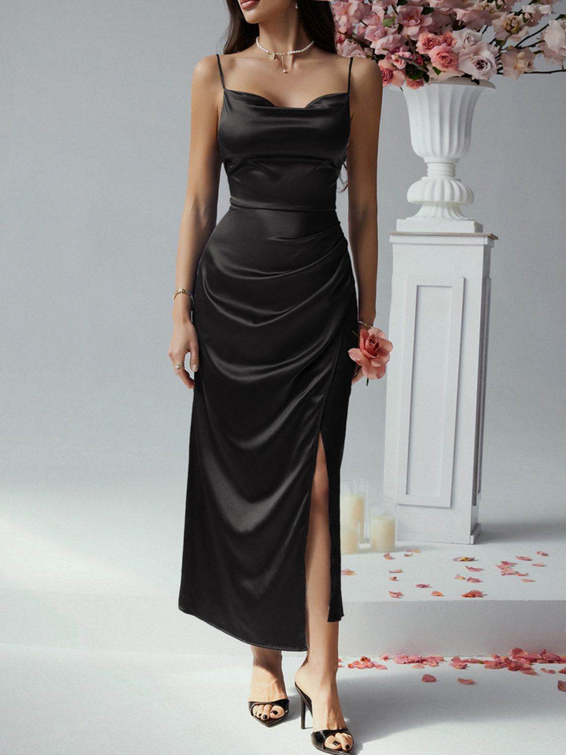 Devine Slit Ruched Maxi Cami Dress - Hovatok