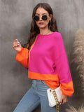Angel Wings Color Block Round Neck Dropped Shoulder Sweater - Hovatok