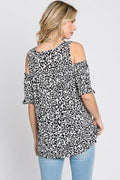 Heimish Full Size Leopard Round Neck Cold Shoulder T-Shirt Plus Size - Hovatok