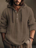 Men's Full Size Half Button Long Sleeve Hoodie - Hovatok
