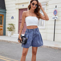 Ruched Half Elastic Waist Denim Shorts - Hovatok