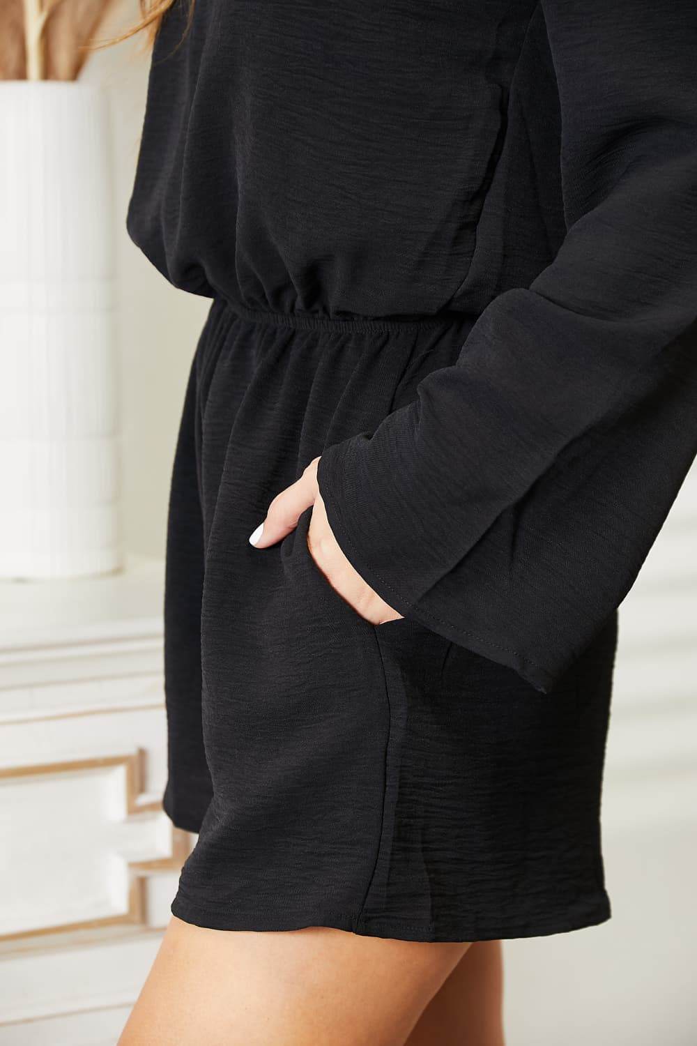 Culture Code Full Size Open Back Romper with Pockets - Hovatok