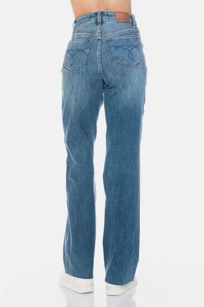 Judy Blue Full Size Tummy Control Cut Raw Hem Straight Jeans - Hovatok