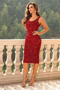 Sequin Sleeveless Slit Dress - Hovatok