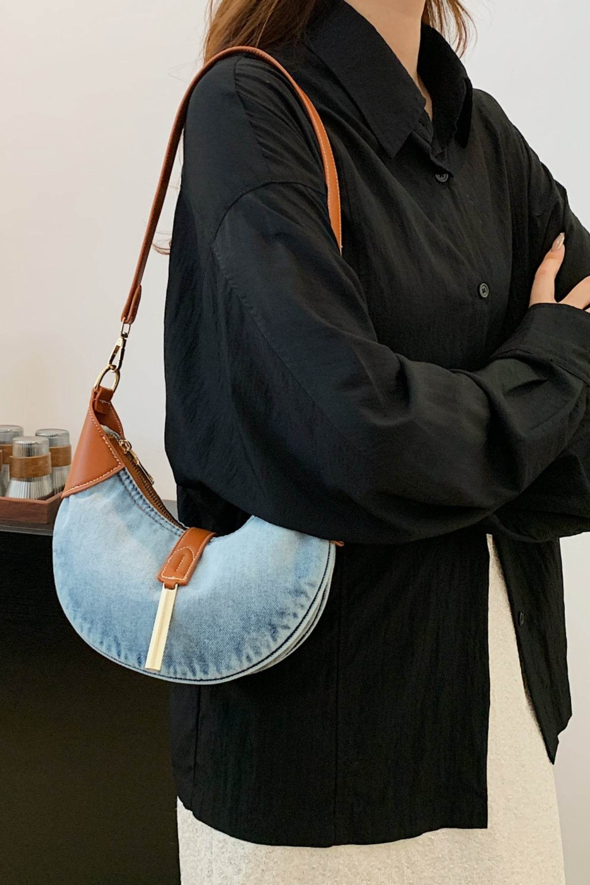 Contrast Denim Shoulder Bag - Hovatok