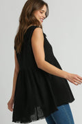 Umgee Full Size Raw Hem Linen Round Neck Sleeveless Top Plus Size - Hovatok