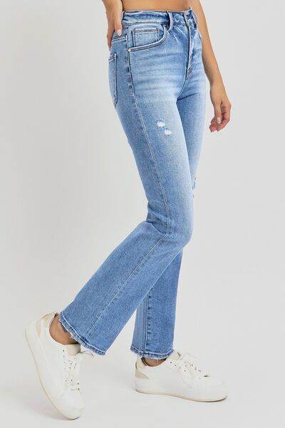 RISEN Full Size Distressed High-Rise Ankle Straight Jeans - Hovatok