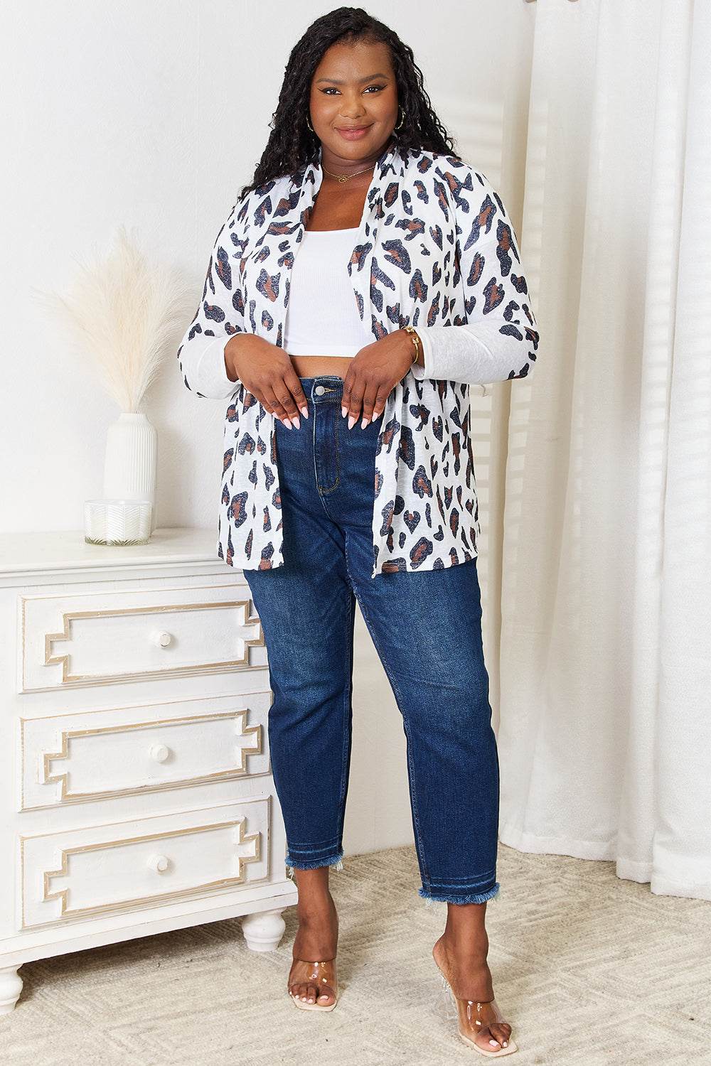 Double Take Leopard Long Sleeve Cardigan - Hovatok