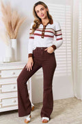 Basic Bae Striped Collared Neck Rib-Knit Top - Hovatok