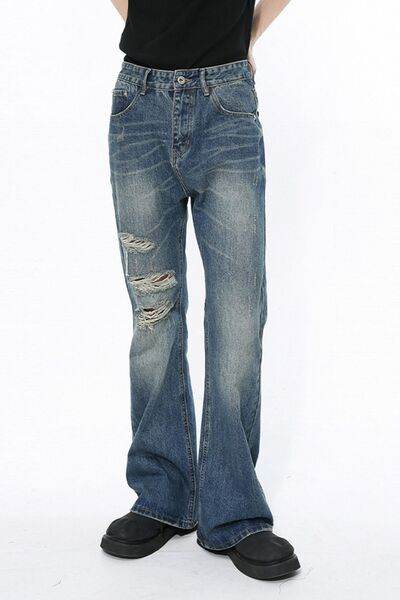 Men's Distressed Bootcut Jeans - Hovatok