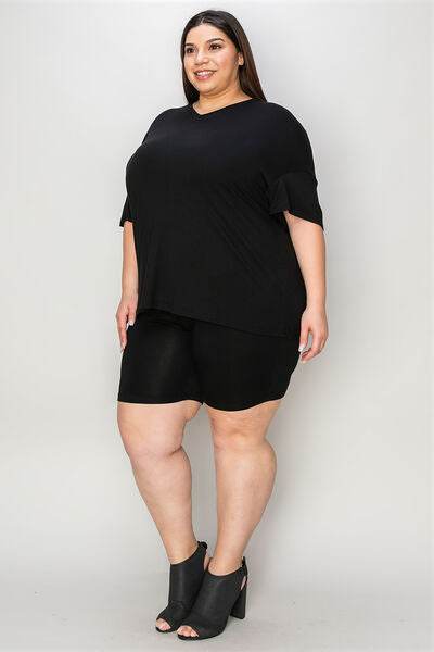 Basic Bae Bamboo Full Size V-Neck Drop Shoulder T-Shirt and Shorts Set - Hovatok