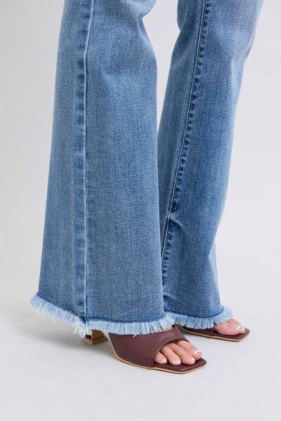 Judy Blue Full Size Raw Hem High Rise Bootcut Jeans - Hovatok