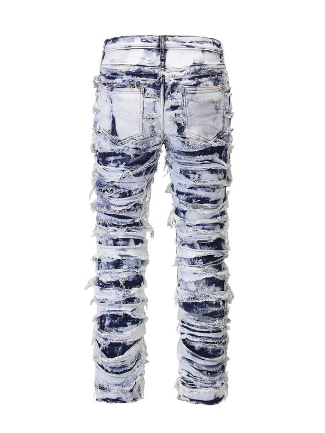 Men's Distressed Raw Hem Straight Jeans - Hovatok