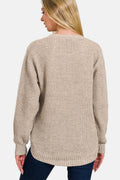 Zenana High Low Long Sleeve Waffle Sweater - Hovatok