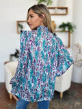 Double Take Full Size Printed Smocked Long Sleeve Blouse - Hovatok