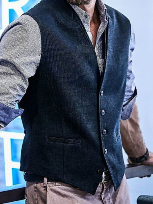 Men's Full Size Button Down Vest Plus Size - Hovatok