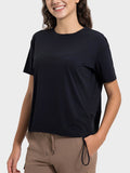 Millennia Drawstring Round Neck Short Sleeve Active T-Shirt - Hovatok