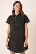 Mittoshop Button Detail Collared Neck Short Sleeve Shirt Dress - Hovatok