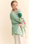 Davi & Dani Fuzzy Smile Open Front Long Sleeve Cardigan - Hovatok