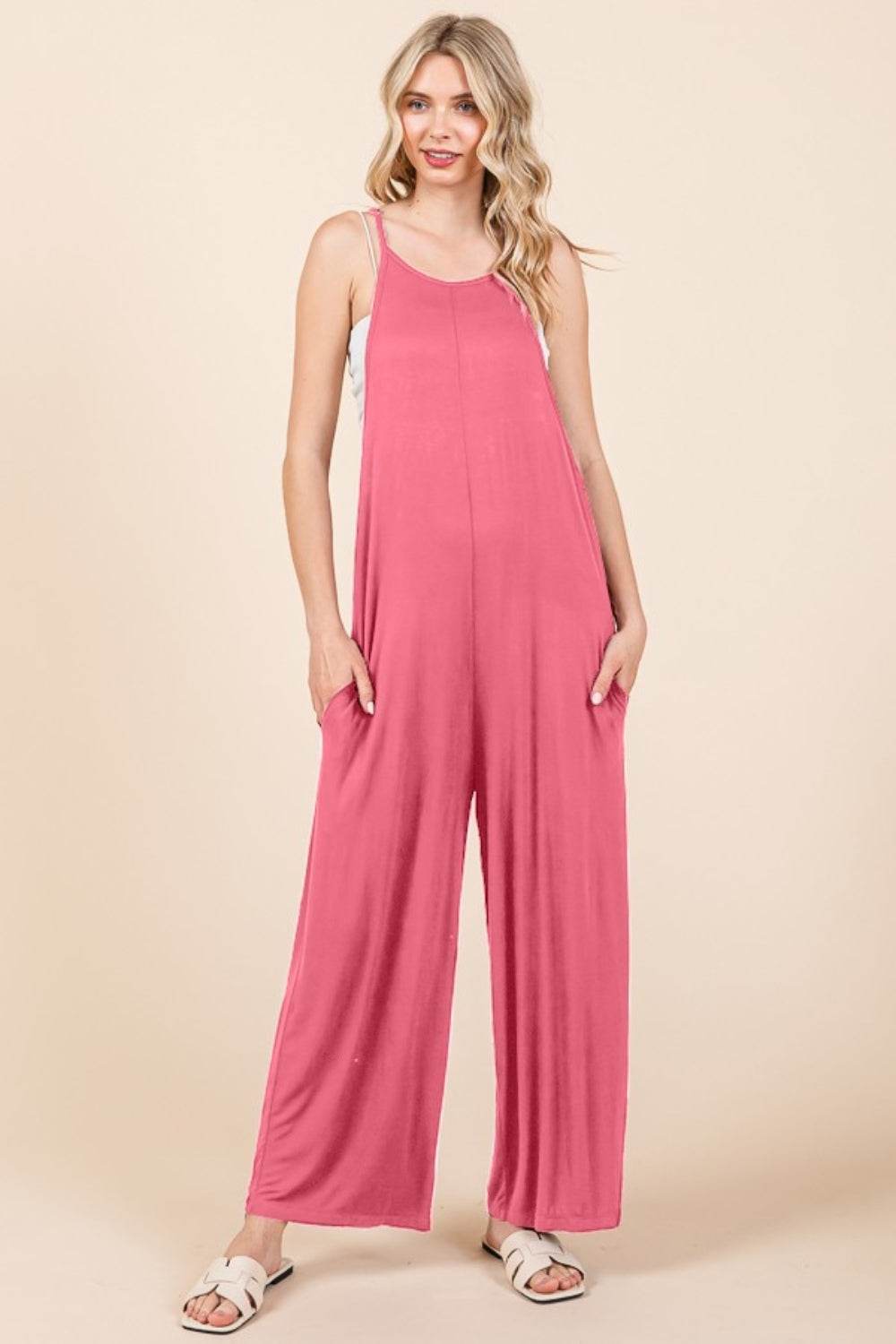 Culture Code Full Size Sleeveless Wide Leg Jumpsuit with Pockets - Hovatok