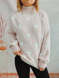 Heart Heathered Turtleneck Drop Shoulder Sweater - Hovatok