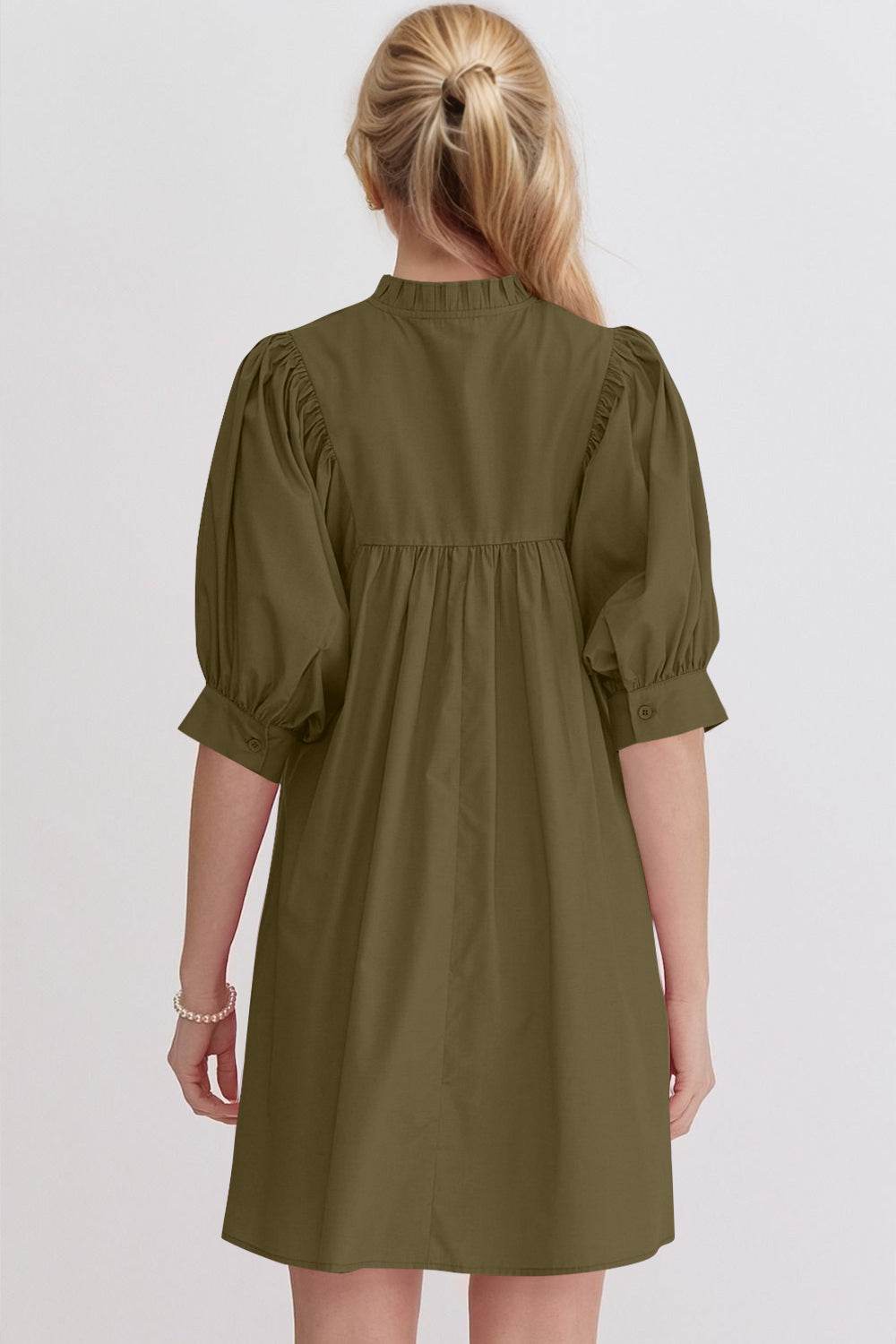 Oh Frill Notched Puff Sleeve Babydoll Mini Dress - Hovatok