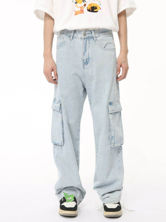 Men's Washed Straight Cargo Jeans - Hovatok