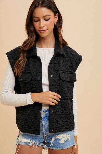 Annie Wear Texture Quilted Snap Down Vest Coat - Hovatok