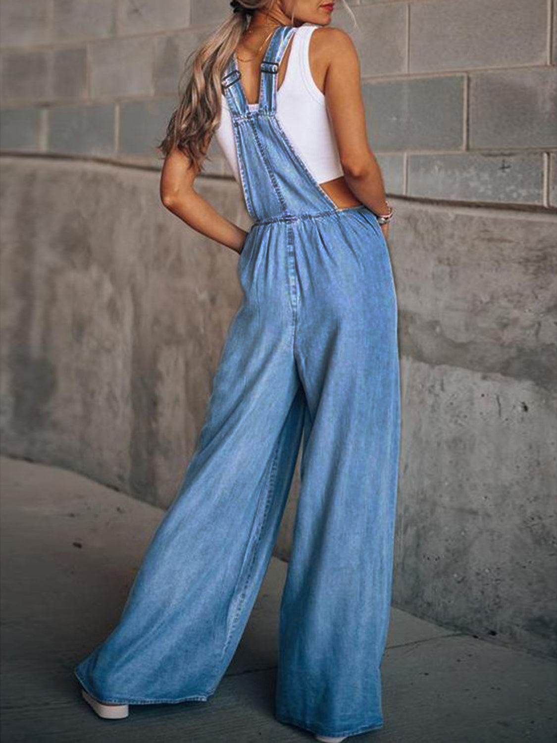 Wide Leg Denim Overalls - Hovatok