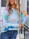 Angel Wings Flower Round Neck Long Sleeve Sweater - Hovatok