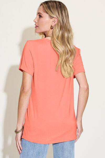 Basic Bae Bamboo Full Size V-Neck High-Low T-Shirt - Hovatok