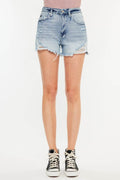 Kancan Distressed High Waist Denim Shorts with Pockets - Hovatok