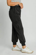 Umgee Full Size Mineral Washed Elastic Waist Cargo Pants Plus Size - Hovatok