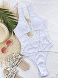 Ribbed Lace Up One-Piece Swimsuit - Hovatok