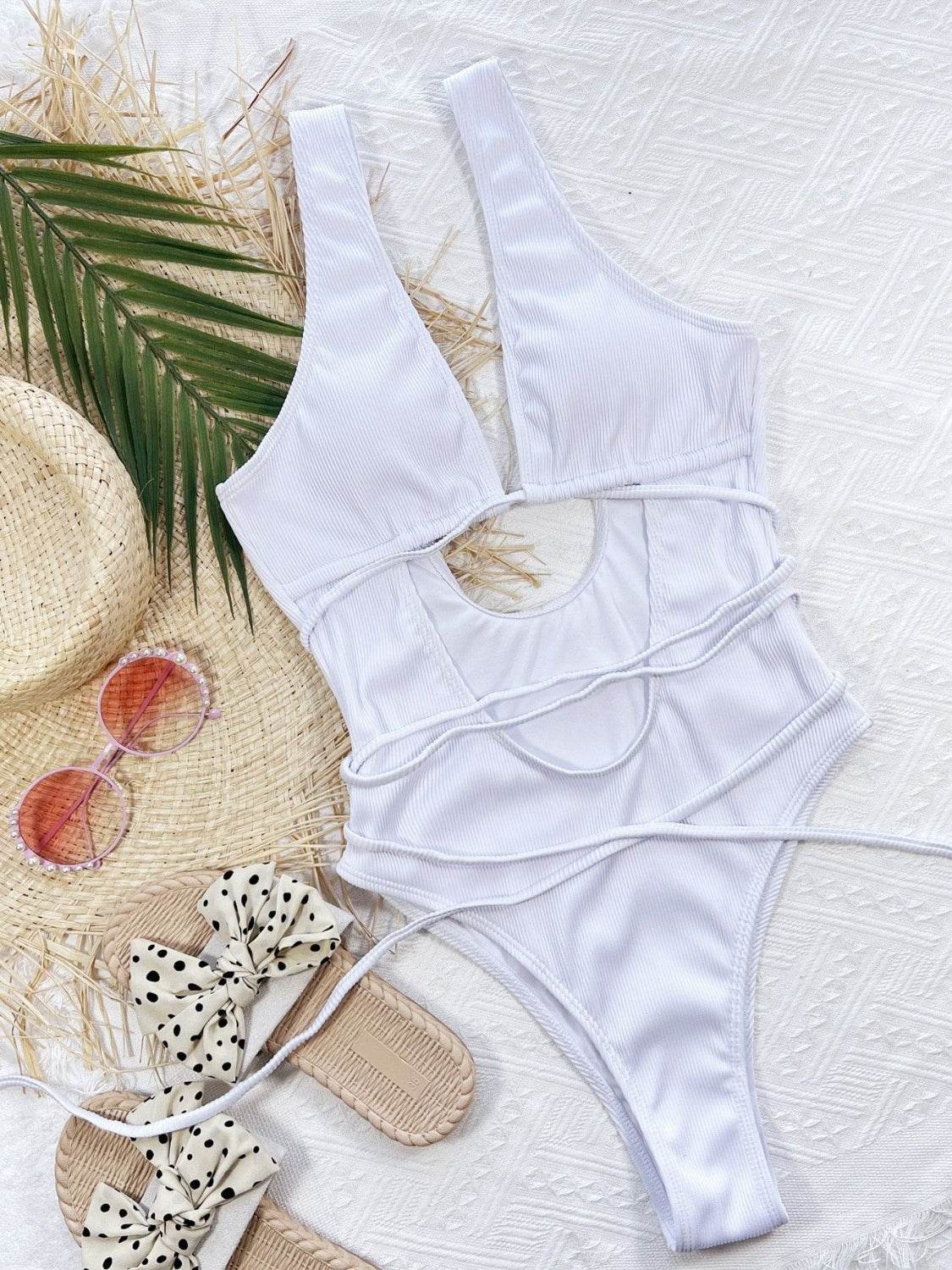 Ribbed Lace Up One-Piece Swimsuit - Hovatok