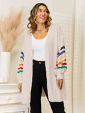 Angel Wings Striped Open Front Dropped Shoulder Cardigan - Hovatok