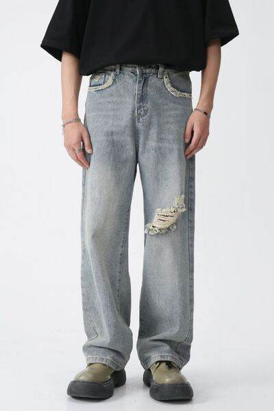 Distressed Mid Rise Men's Jeans - Hovatok