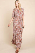 BOMBOM Printed Shirred Maxi Dress - Hovatok