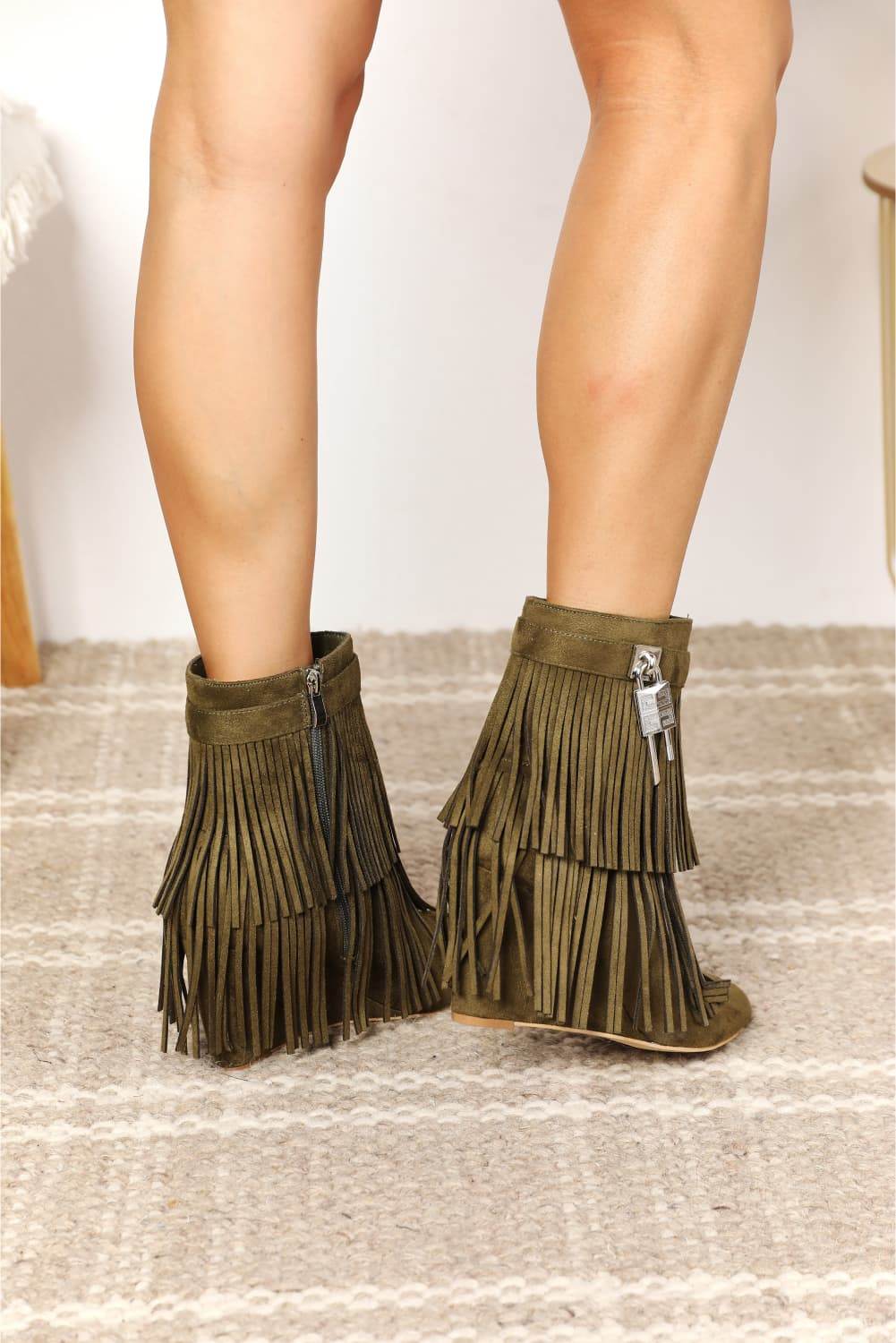Legend Women's Tassel Wedge Heel Ankle Booties - Hovatok