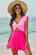 Cutout V-Neck Cap Sleeve One-Piece Swimwear - Hovatok