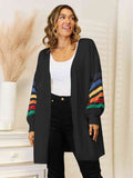 Angel Wings Striped Open Front Dropped Shoulder Cardigan - Hovatok