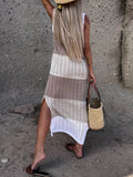 Slit Color Block Wide Strap Cover Up - Hovatok