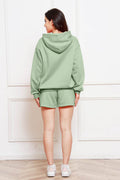 Drop Shoulder Long Sleeve Hoodie and Shorts Set - Hovatok