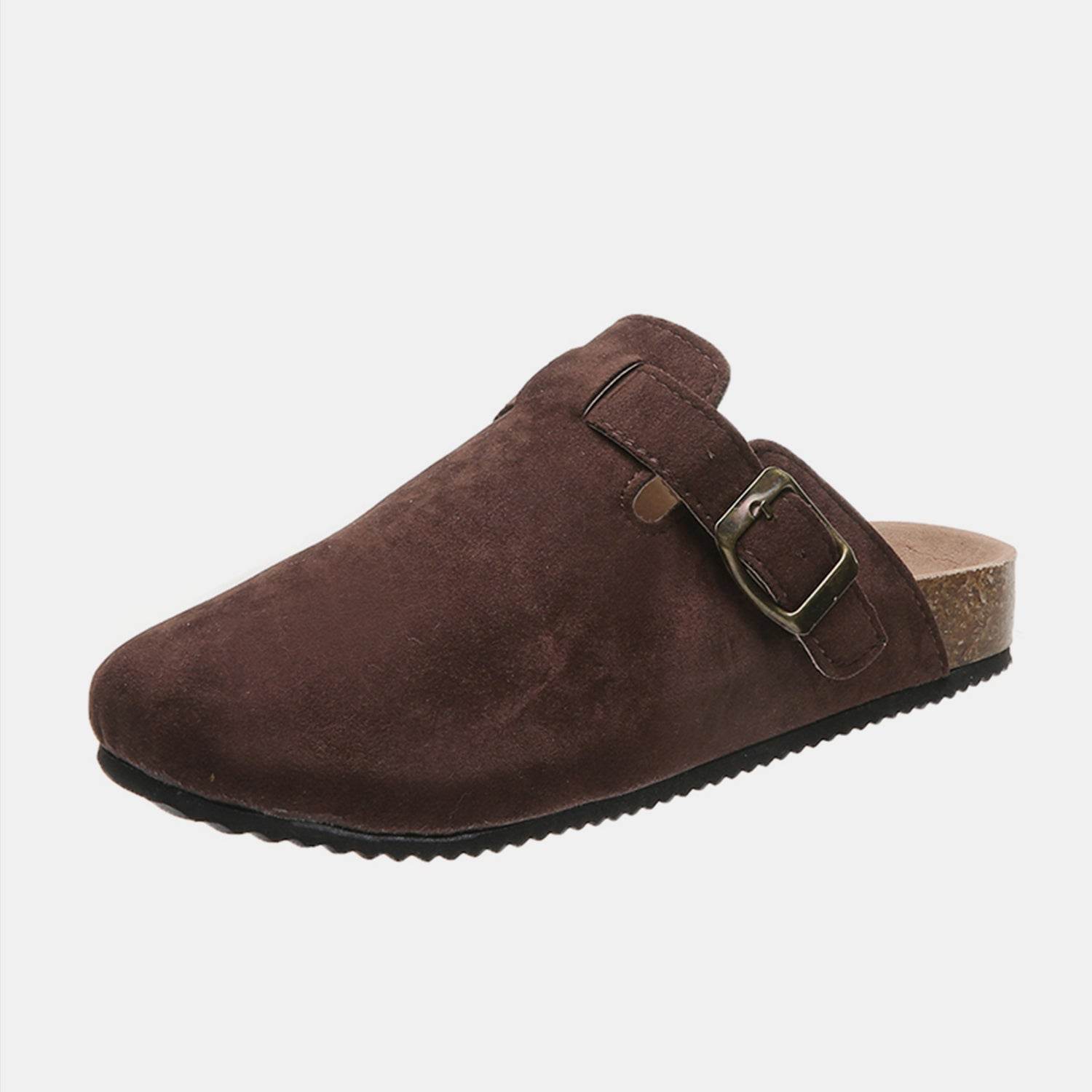 Suede Closed Toe Buckle Slide - Hovatok